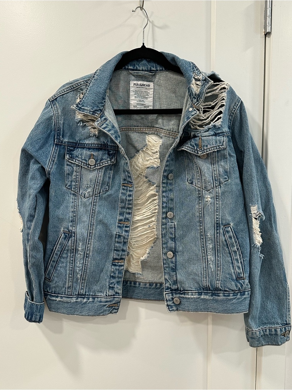 Pull&Bear Distressed Ripped Denim Jacket Size S